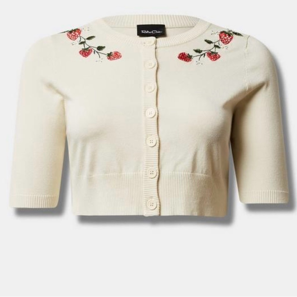 4x 26/28 fits 3x 4x ⭐️NEW Torrid Retro Chic Embroidered Cropped Cardigan - Picture 3 of 13